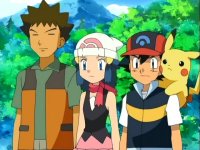 Ash, Pikachu, Dawn a Brock